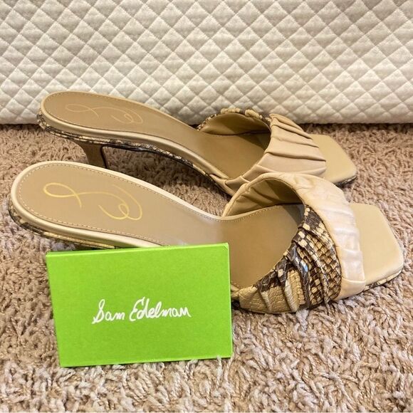 Sam Edelman Kittie Heeled Slide Sandals NEUTRAL MOTIF Womens 7.5 Snake Skin Heel - Picture 11 of 12